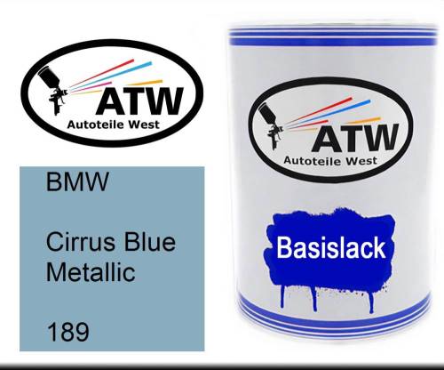 BMW, Cirrus Blue Metallic, 189: 500ml Lackdose, von ATW Autoteile West.